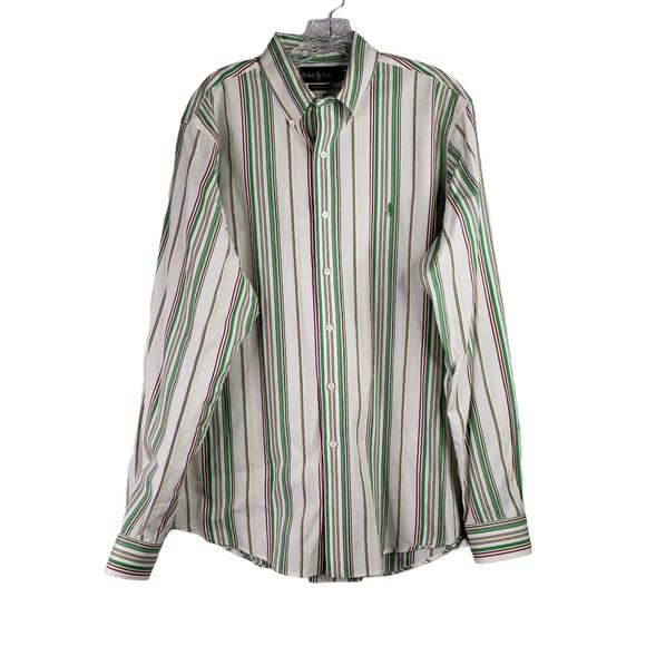 Polo Ralph Lauren Shirt Oxford Men's 16.5 Large LS Button Down Vtg Stripe Multi - Picture 2 of 10